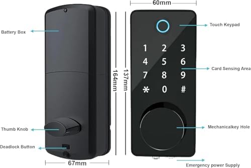 5-in-1 Smart Door Lock with Fingerprint Keypad Tuya App