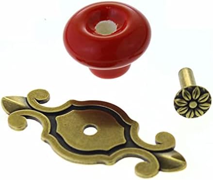 ANNURA Red Ceramic Drawer Knobs with Bronze Back Plate 6 Pcs