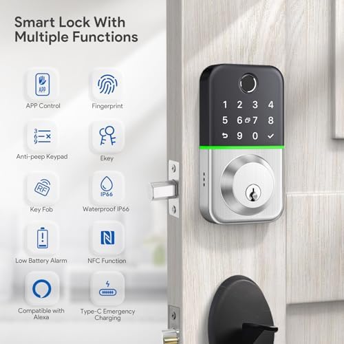 WiseGear Smart Deadbolt Door Lock Waterproof with Fingerprint Keyless Entry