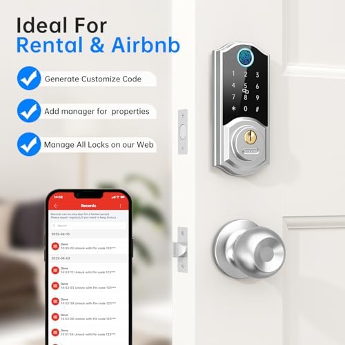 10 in 1 Keyless Entry Deadbolt Lock Set with Fingerprint and App Control