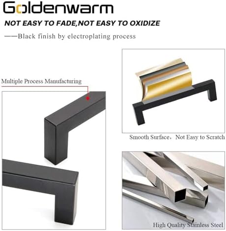 Goldenwarm 10 Pack Black Square Drawer Handles