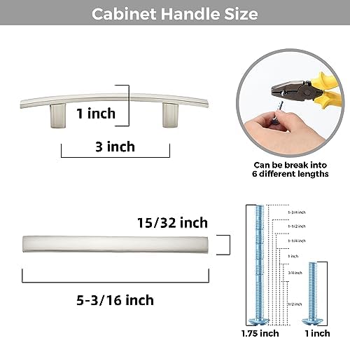 Curved Cabinet Handles 3-inch Style with Brushed Nickel Finishes