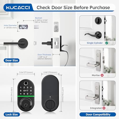Secure Smart Door Lock with Fingerprint Keypad - KUCACCI Keyless Entry Smart Deadbolt