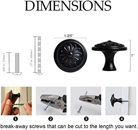 Matte Black Kitchen Cabinet Knobs Set of 4 with Easy-Install screws