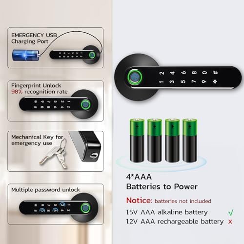 Smart Fingerprint Door Lock with 407 Black