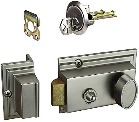 Defiant Satin Nickel Deadbolt Lock with Night Latch and Two Keys