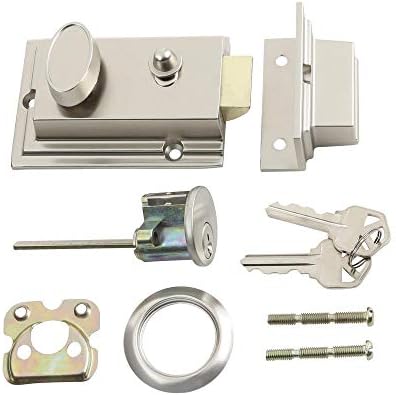 Defiant Satin Nickel Deadbolt Lock with Night Latch and Two Keys