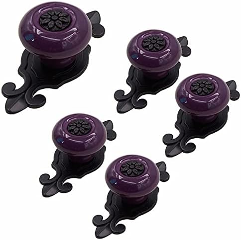 EFARMA Ceramic Cabinet Knobs 5 Pcs Black Back Plate Purple Handle