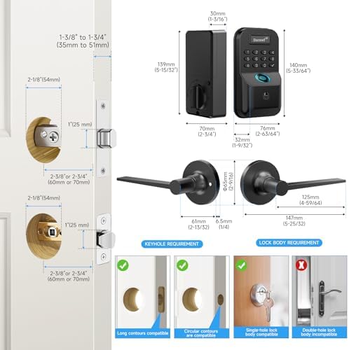 Fingerprint Door Lock with 2 Lever Handles - Keyless Entry Smart Deadbolt