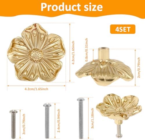 4Pcs Brass Drawer Knob Set with Screws