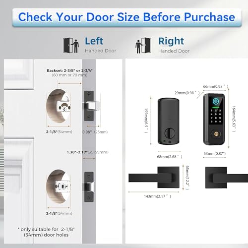 Smart Keyless Entry Door Lock Set with Deadbolt Handle Matte Black