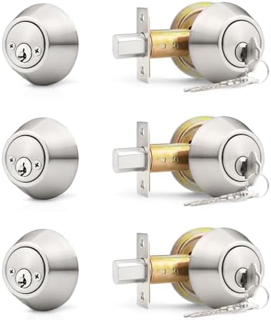 Probrico 3 Pack Satin Brushed Nickel Double Cylinder Deadbolt Lock