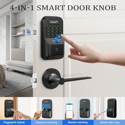 Fingerprint Door Lock with 2 Lever Handles - Keyless Entry Smart Deadbolt