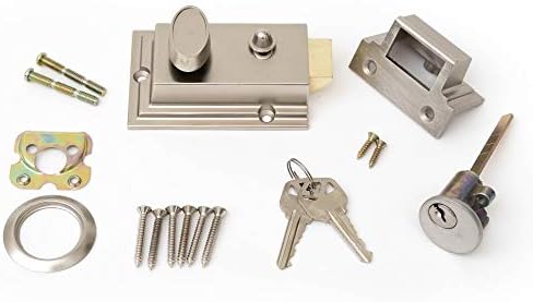 Defiant Satin Nickel Deadbolt Lock with Night Latch and Two Keys