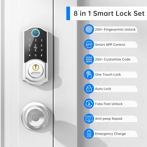 10 in 1 Keyless Entry Deadbolt Lock Set with Fingerprint and App Control