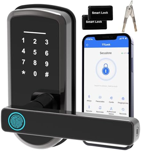 Secustone 7-in-1 Smart Deadbolt Lock with Fingerprint and Keyless Entry - Black