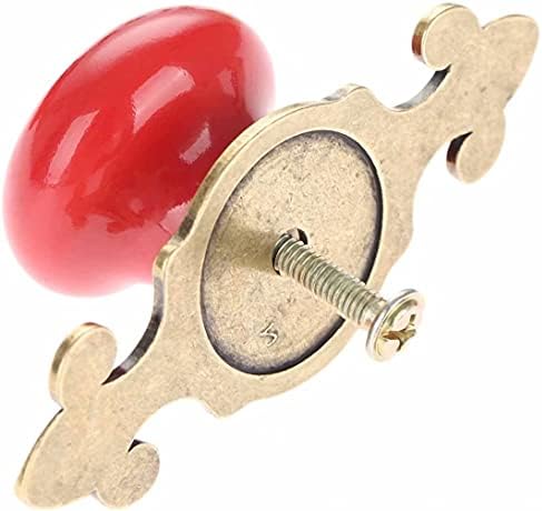 ANNURA Red Ceramic Drawer Knobs with Bronze Back Plate 6 Pcs