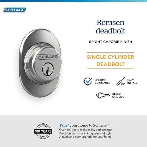 Schlage B60 RMN 625 Deadbolt with Remsen Trim Bright Chrome