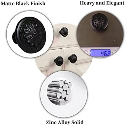 Matte Black Kitchen Cabinet Knobs Set of 4 with Easy-Install screws