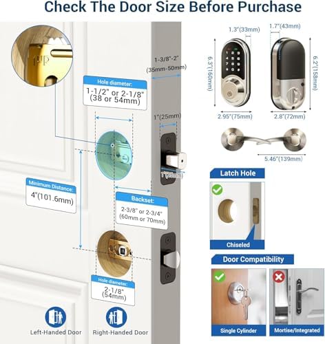 VeiseSmart Front Door Lock Set - App Control 250 Passwords