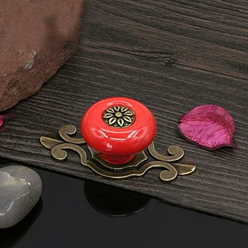 ANNURA Red Ceramic Drawer Knobs with Bronze Back Plate 6 Pcs