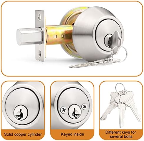 Probrico 3 Pack Satin Brushed Nickel Double Cylinder Deadbolt Lock