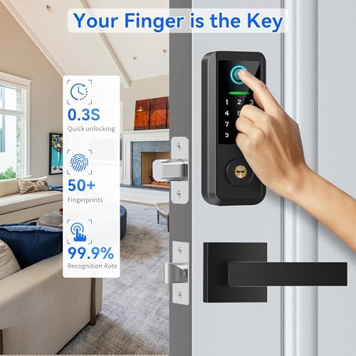 Smart Keyless Entry Door Lock Set with Deadbolt Handle Matte Black