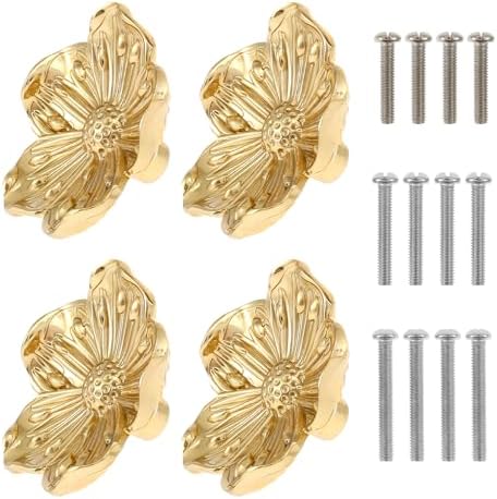 4Pcs Brass Drawer Knob Set with Screws