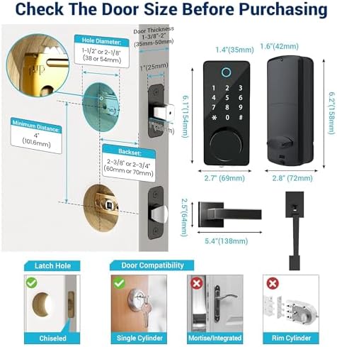 5-in-1 Smart Door Lock with Fingerprint Keypad Tuya App