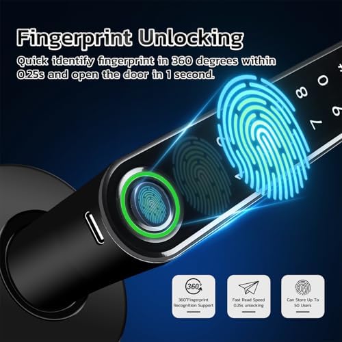 Smart Fingerprint Door Lock with 407 Black
