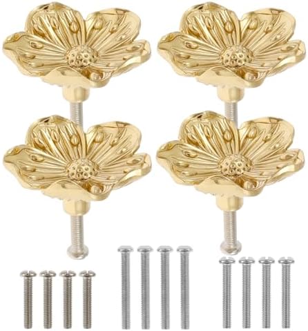 4Pcs Brass Drawer Knob Set with Screws