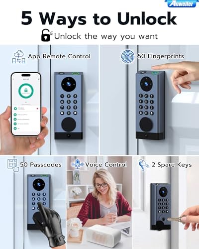 Smart Deadbolt Lock with Camera for Front Door Security Anweller