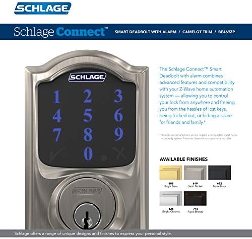 Secure Simple Schlage BE469ZP CAM 622 Deadbolt with Smart Alarm