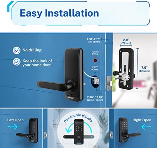 KUCACCI Keyless Door Lock Easy Install Multiple Unlock Methods Secure Reliable