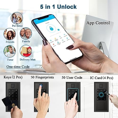 Smart Lock Keyless Entry Deadbolt Lock with Fingerprint Matte Black