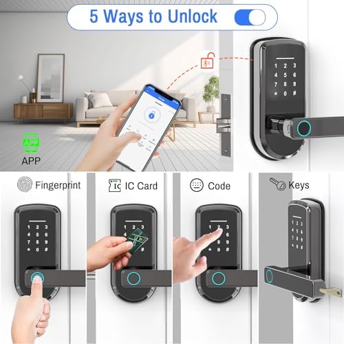 Secustone 7-in-1 Smart Deadbolt Lock with Fingerprint and Keyless Entry - Black