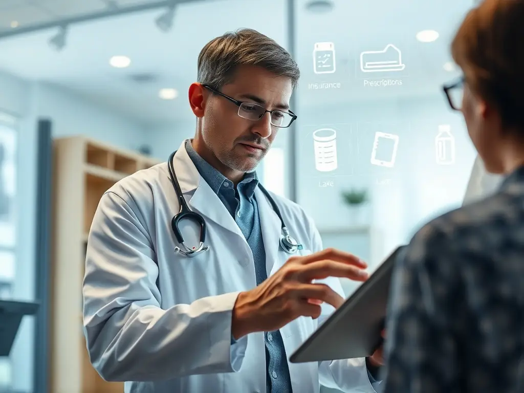 An image showing a doctor using a tablet to access patient records, symbolizing the healthcare industry's digital transformation.